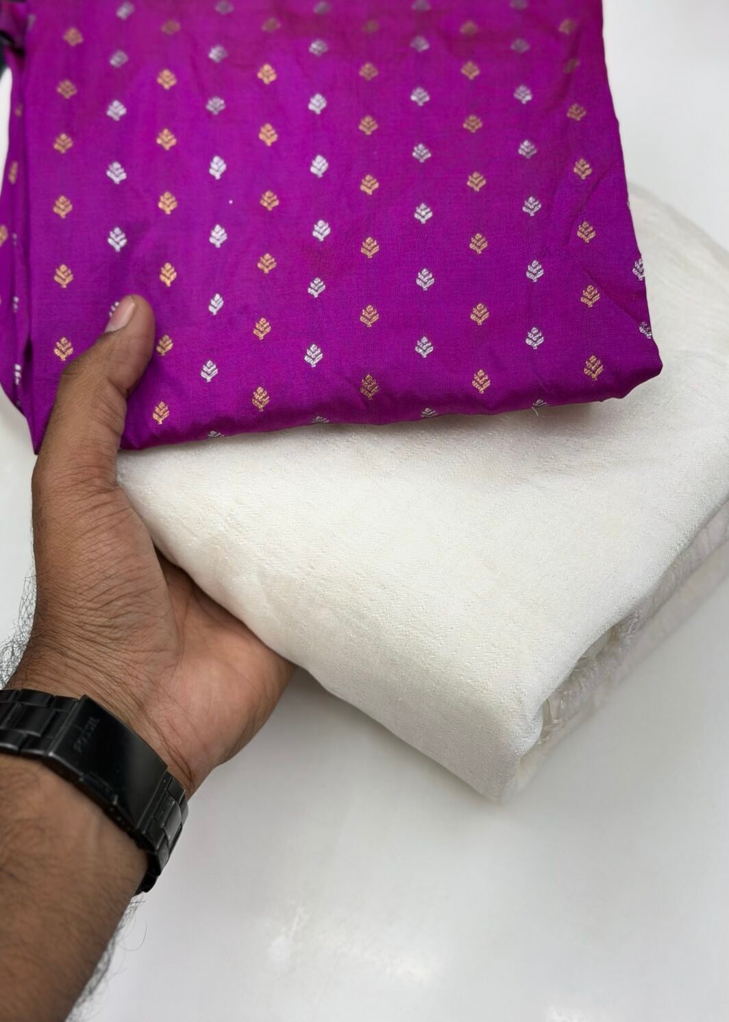 Half white Vichithra saree with banarasi blouse