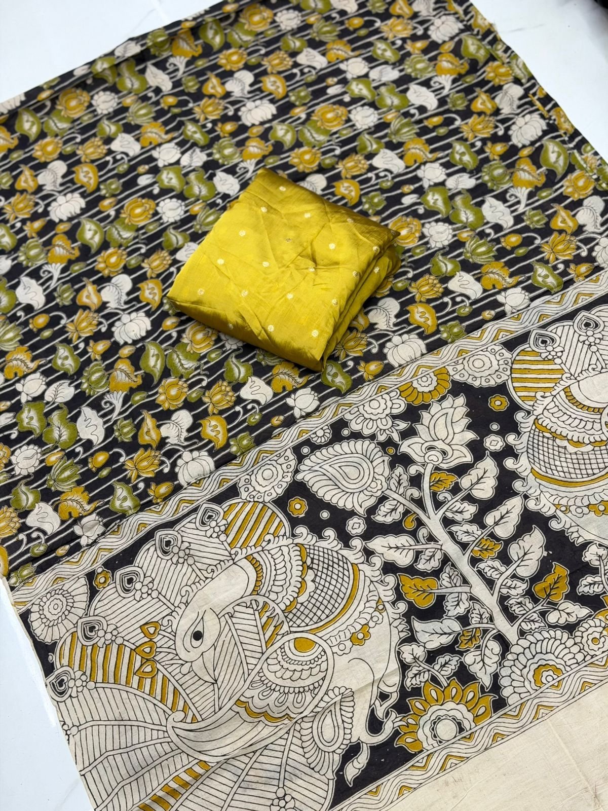 silk kurthi with Kalamkari Dupatta