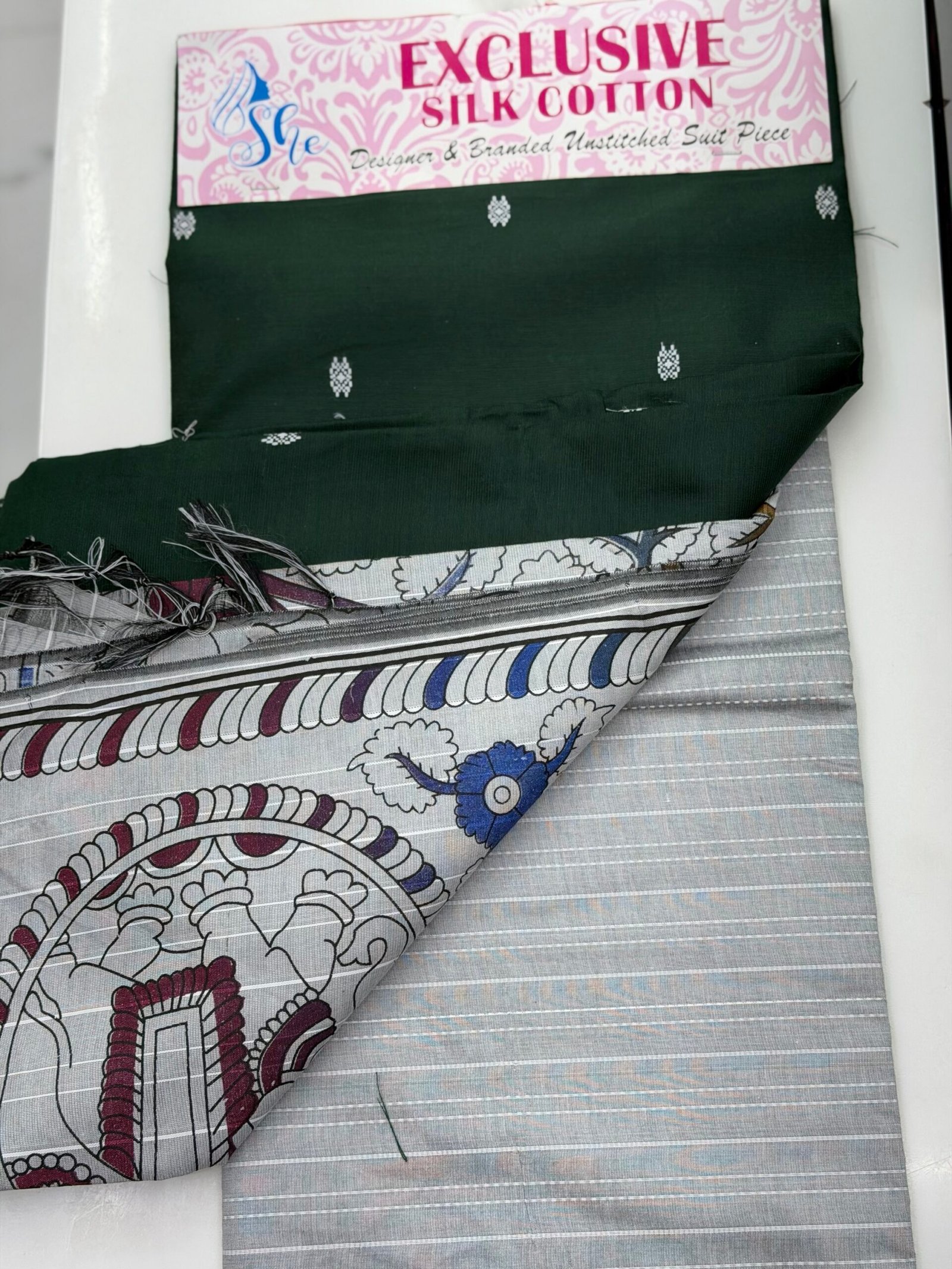 Silk cotton 3 piece unstitched suit - Image 2