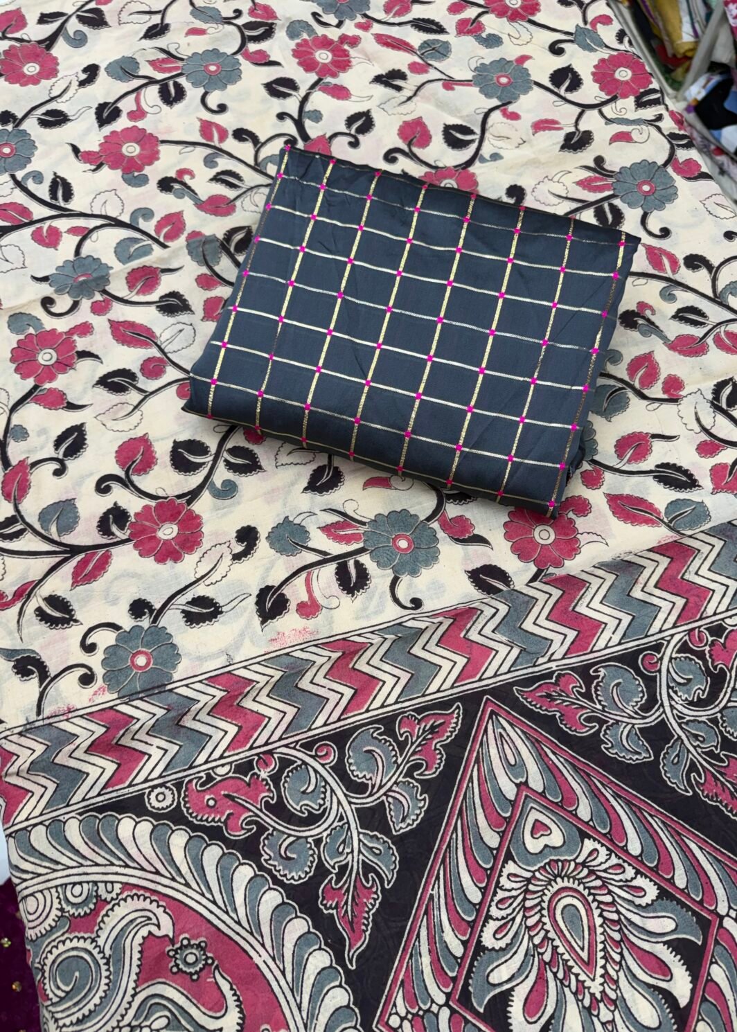 Tapetta silk top with kalamkari dupatta