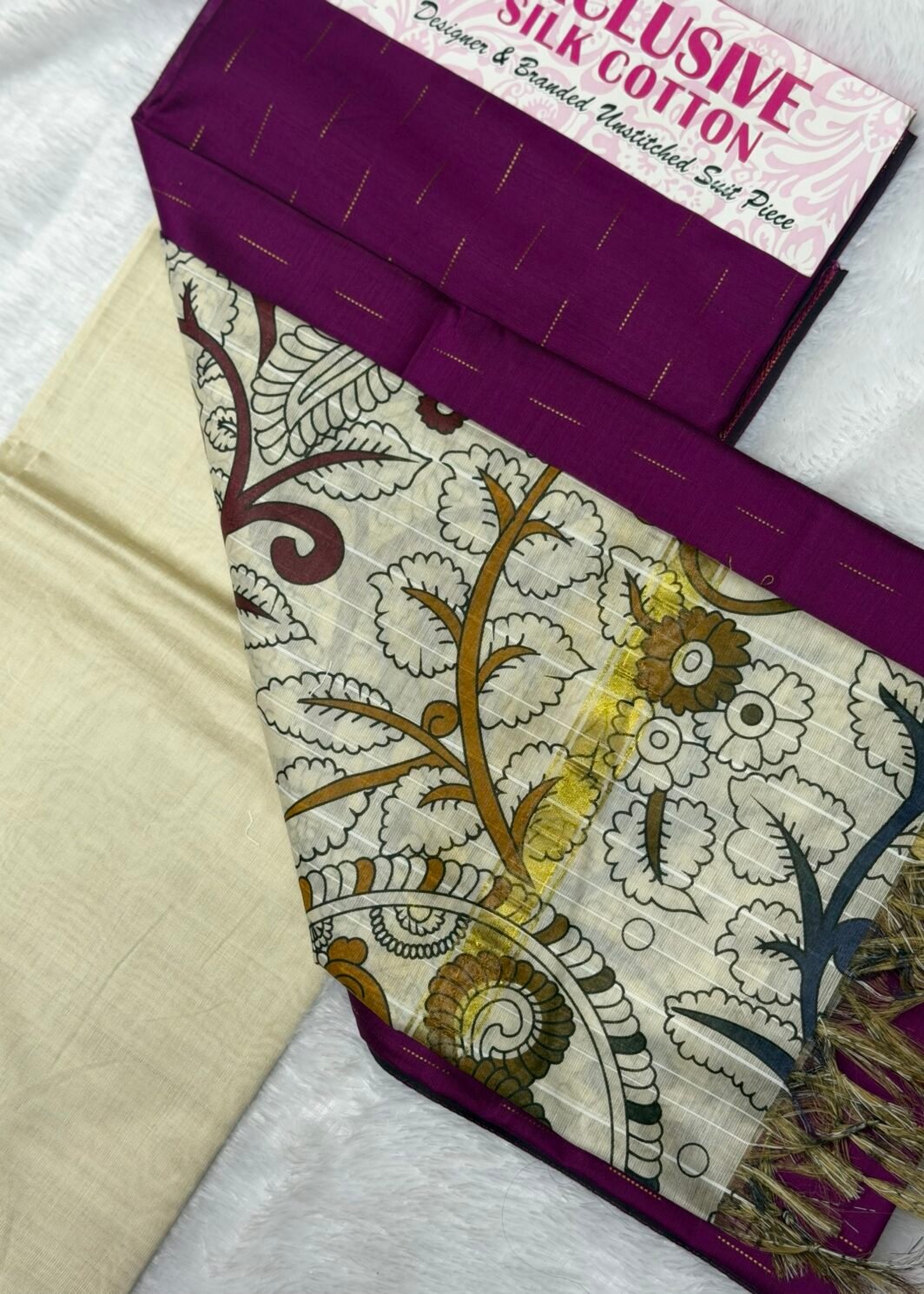 Silk cotton 3 piece unstitched suit