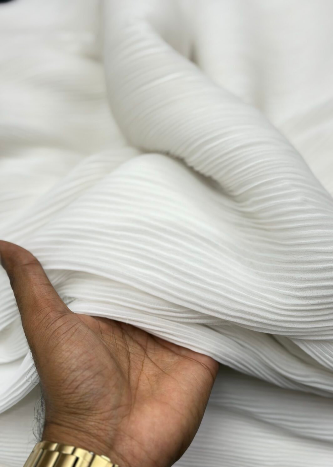 White pleated fabric